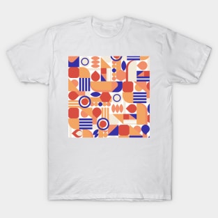 Geometric pattern mid century modern orange blue T-Shirt